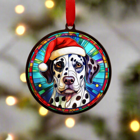 Dalmatian in Santa Hat Suncatcher Decoration